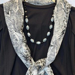 Elegant Monochrome Marble Necklace and Earrings Set NWT